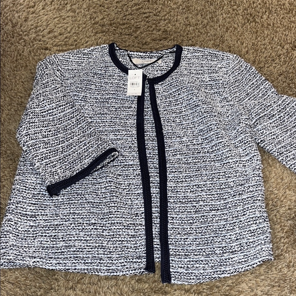 NWT-Loft Tweed open front collarless blazer size S